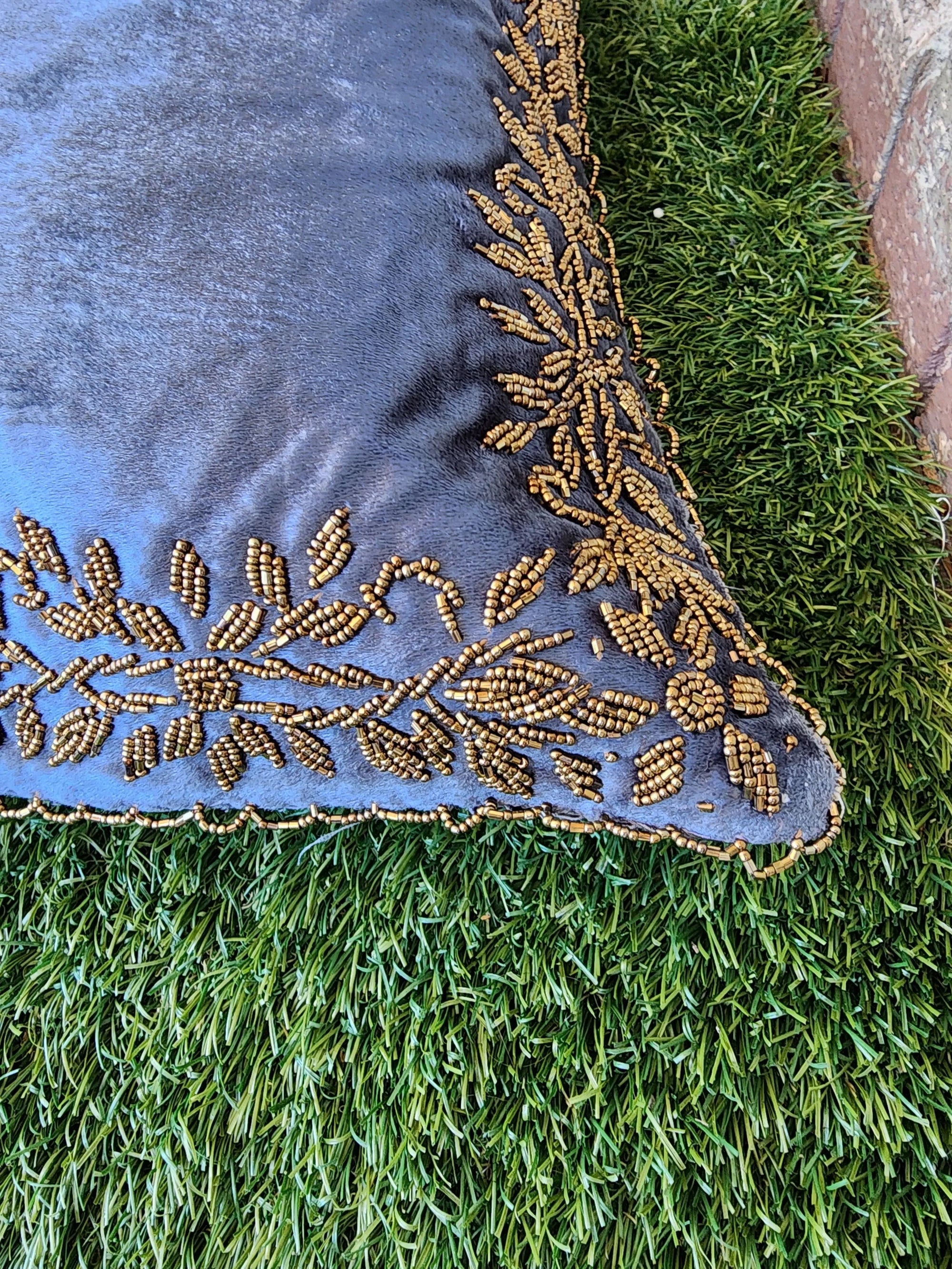 Handmade velvet Cushion Cover (Gray and Gold)