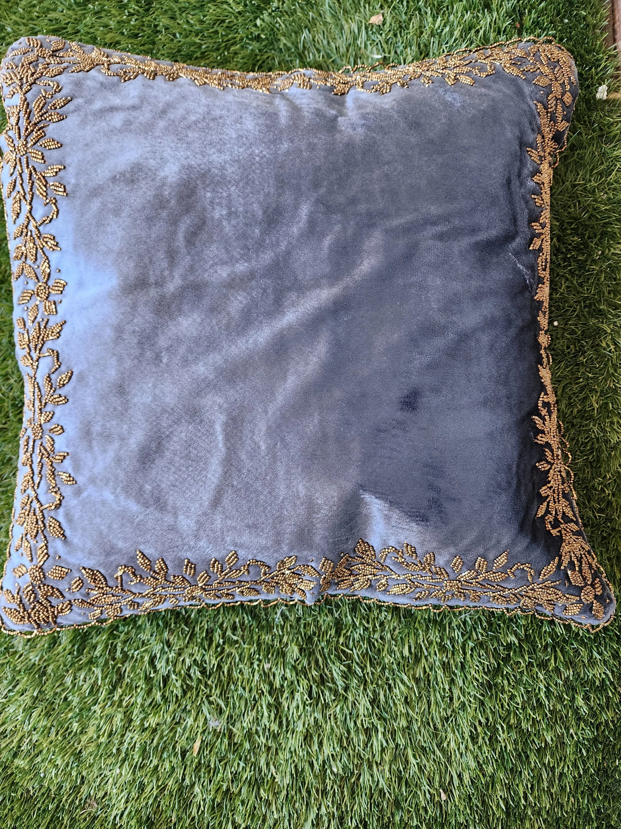 Handmade velvet Cushion Cover (Gray and Gold)