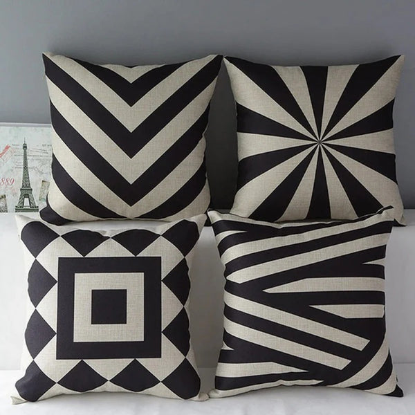 Set of 4 Printed Cushion Cover (Black and White)