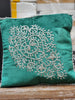 Handmade Velvet Cushion Cover (Green silver and pearl)