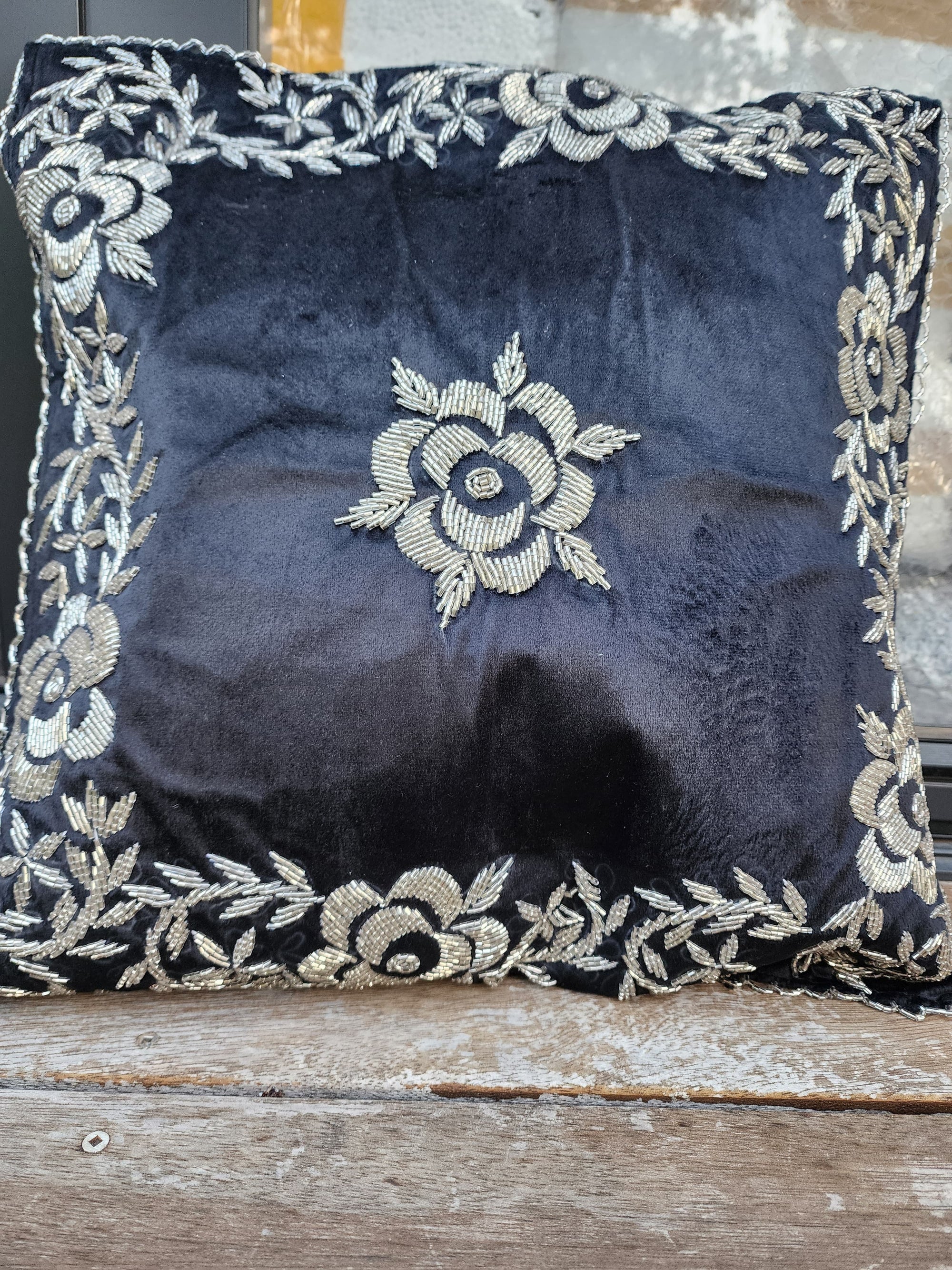 Handmade velvet Cushion Cover (Black and Silver)