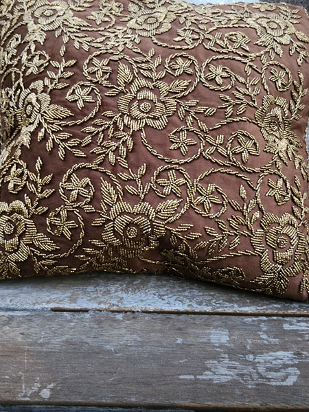 Handmade Velvet Cushion Cover (Brown and Gold )