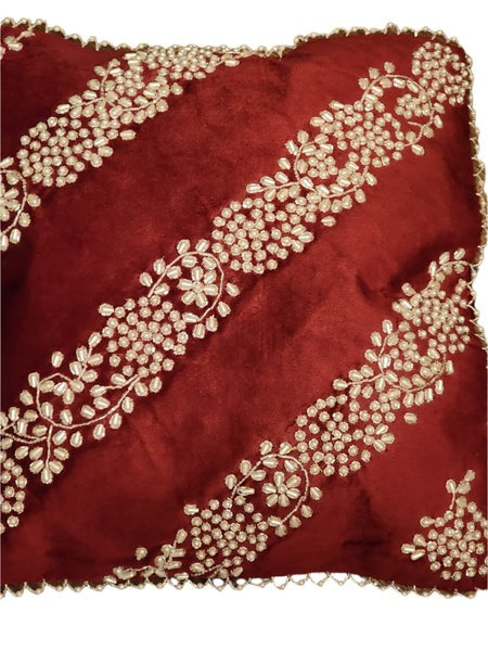 Handmade Velvet Cushion Cover (Red White and Pearl Diagonal)