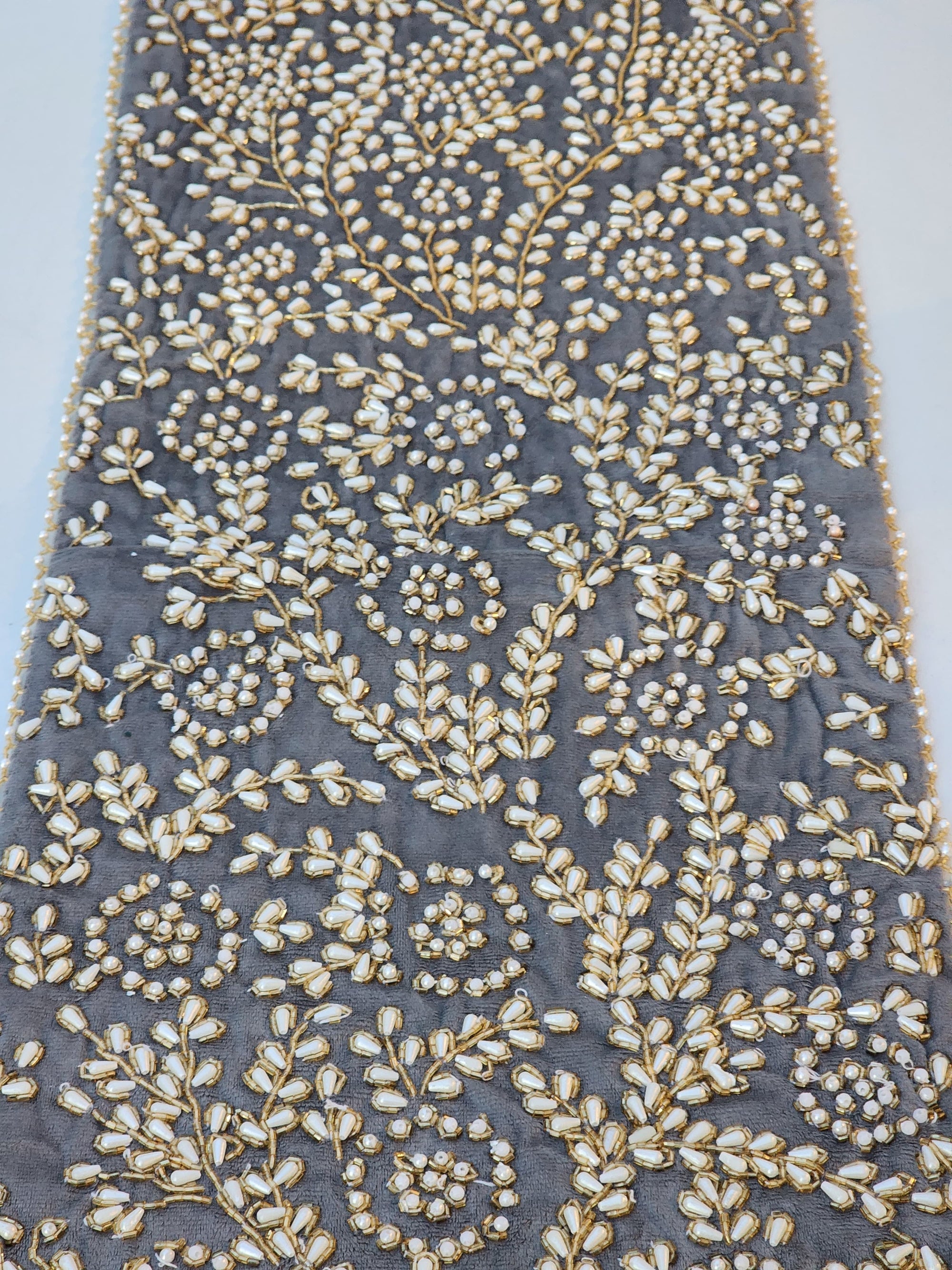 Grey and Gold with Pearl Handmade Table Runner