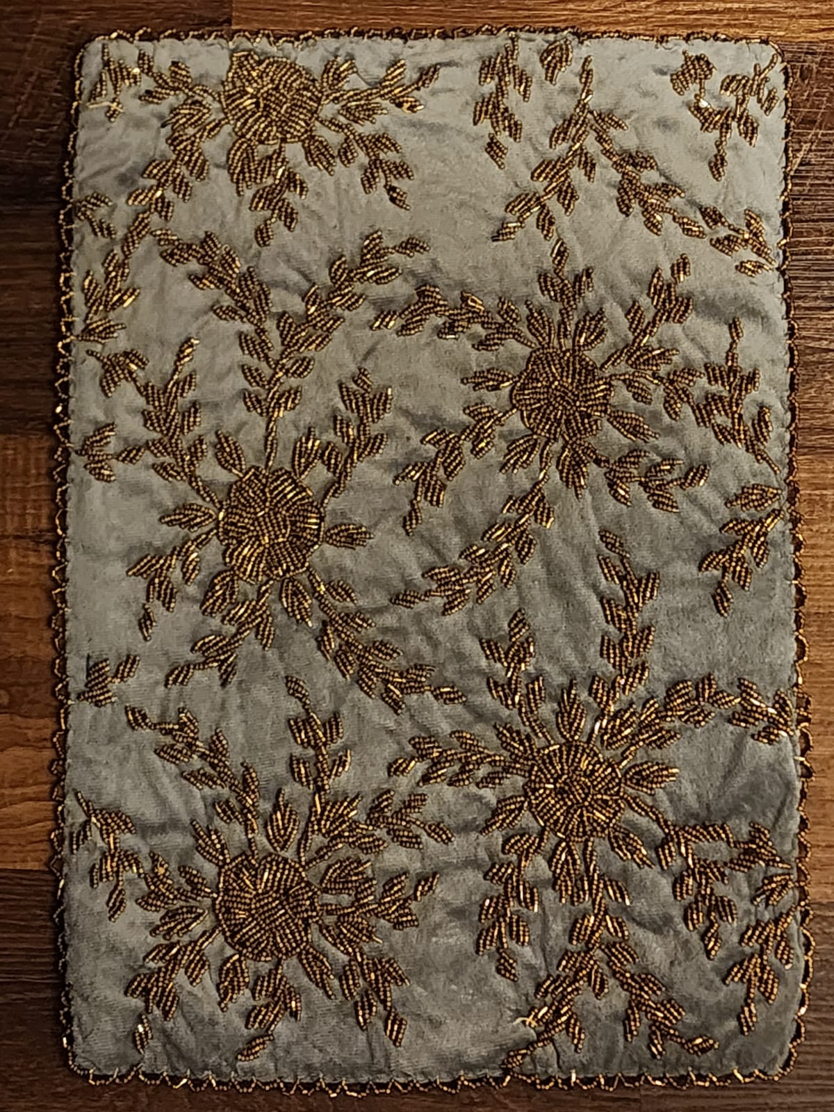 Grey and Gold Handmade Beaded Table Runner Set (Floral Design)