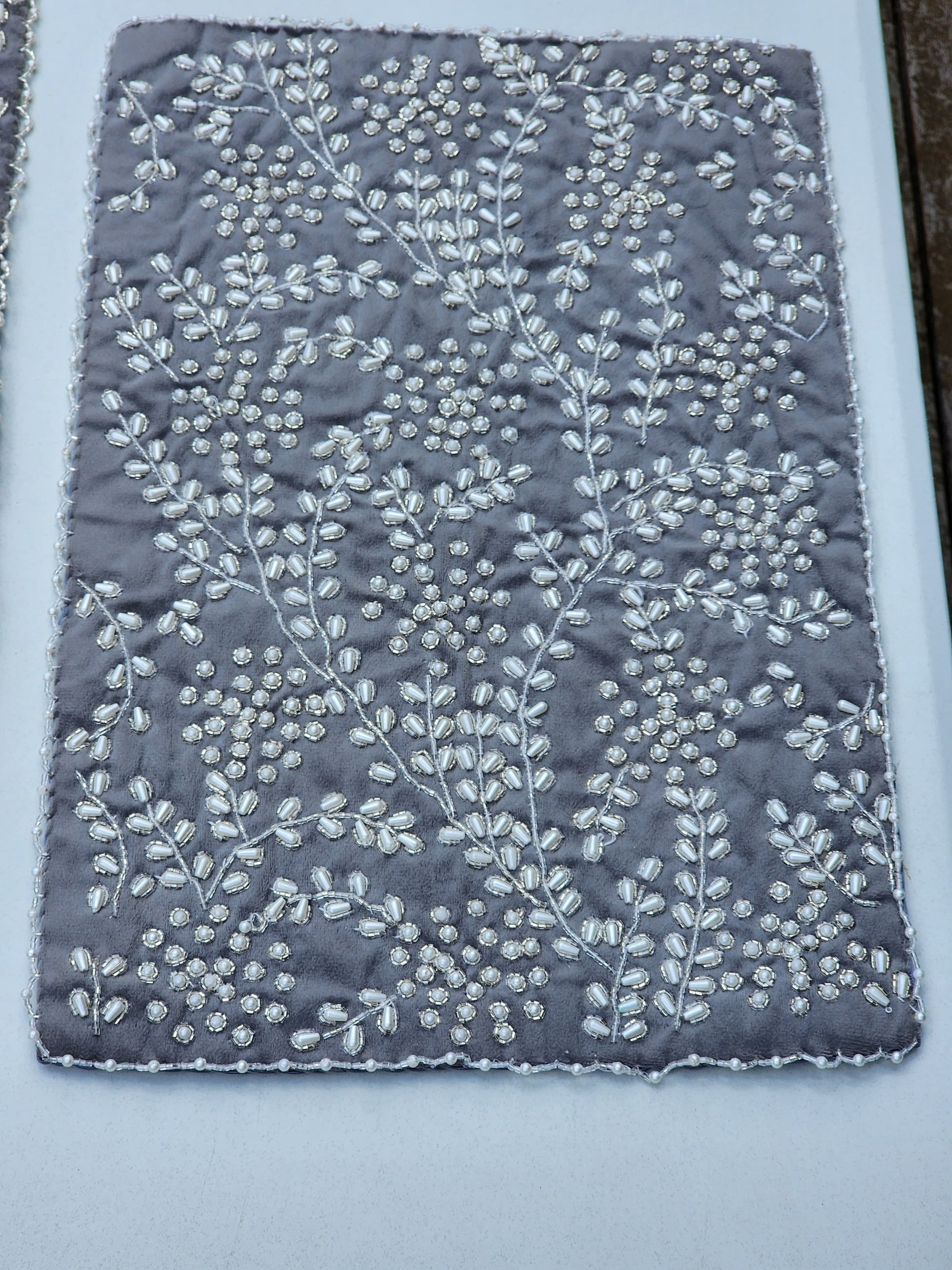 Grey and Silver with Pearl Handmade Table Runner Set