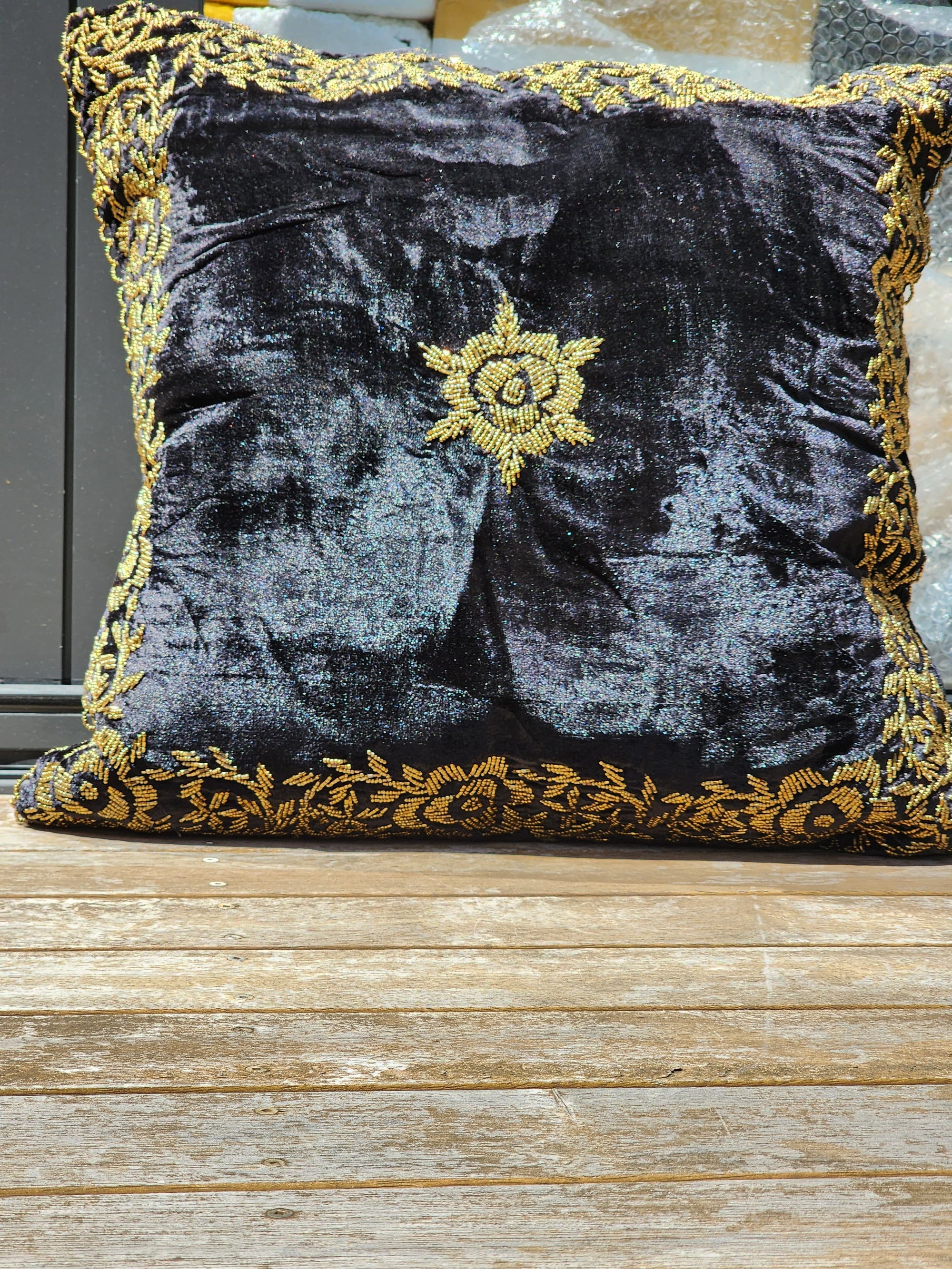 Black and Gold Handmade Cushion Cover (Traditional design)