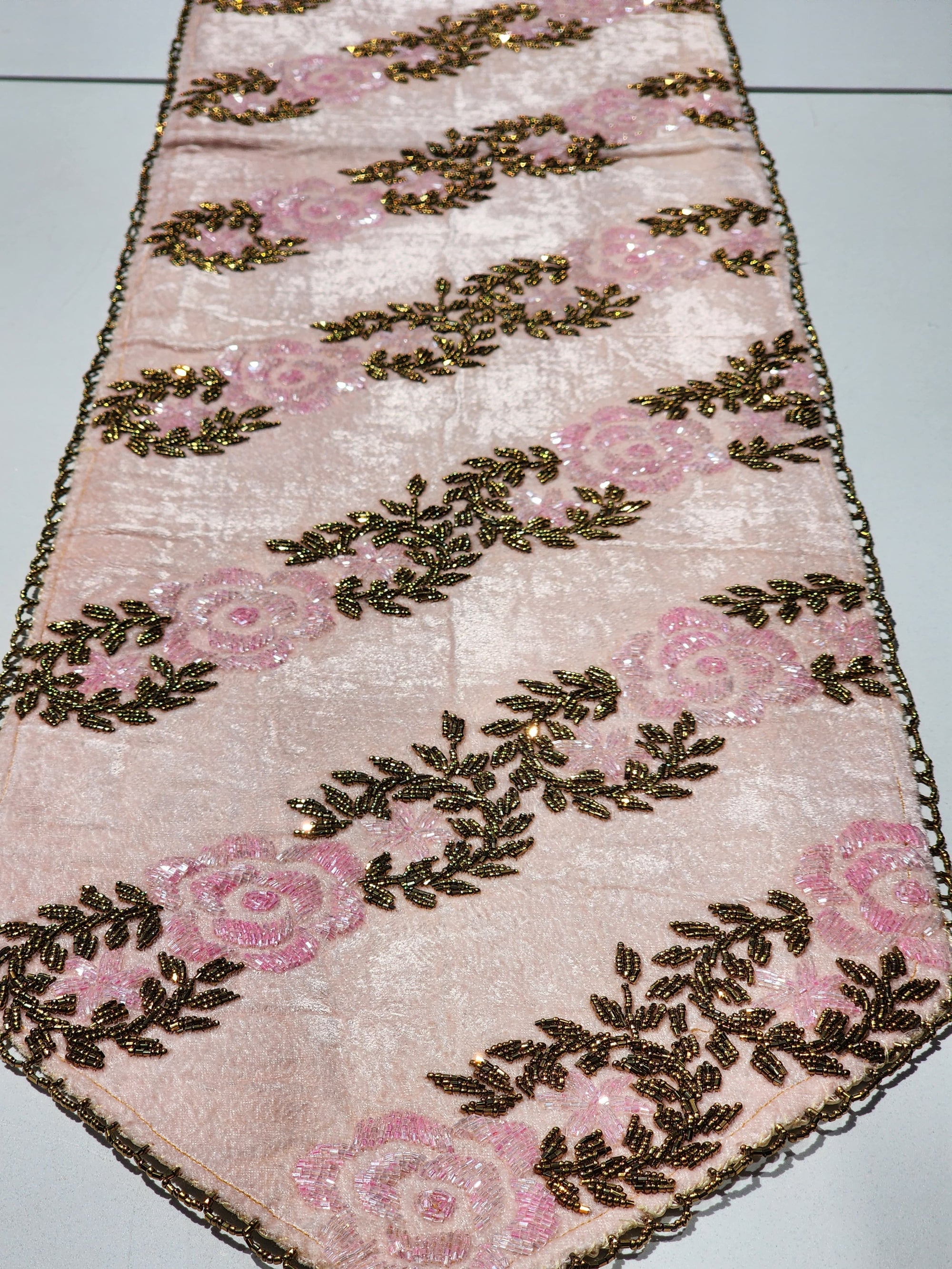 Pink and Gold Handmade Beaded Runner