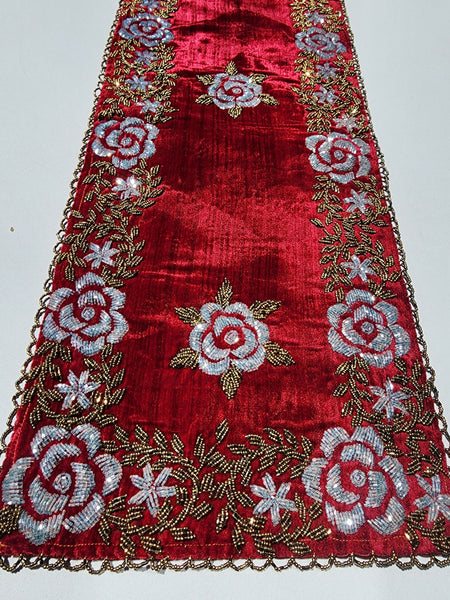 Red Grey and Gold Handmade Beaded Runner