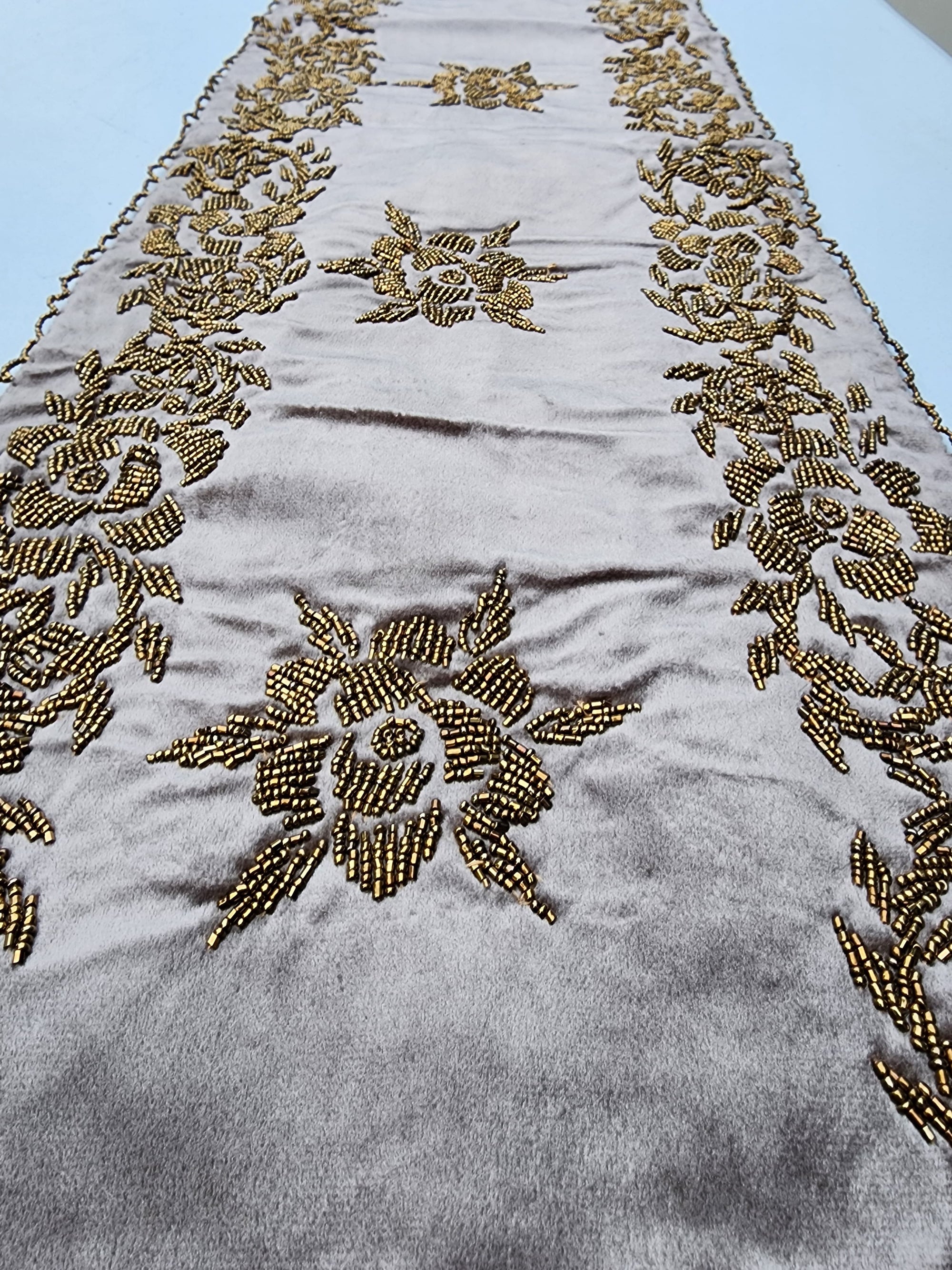 Grey and Gold Handmade Beaded Runner (Border Design 2)