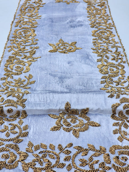 Sky Blue and Gold Handmade Beaded Runner (Rectangle Design 2)