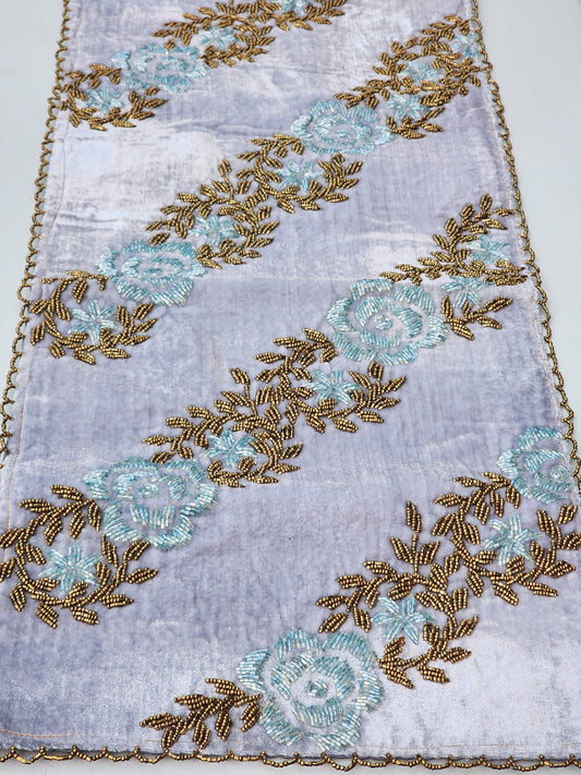 Sky Blue and Gold Handmade Beaded Runner ( Design 3)