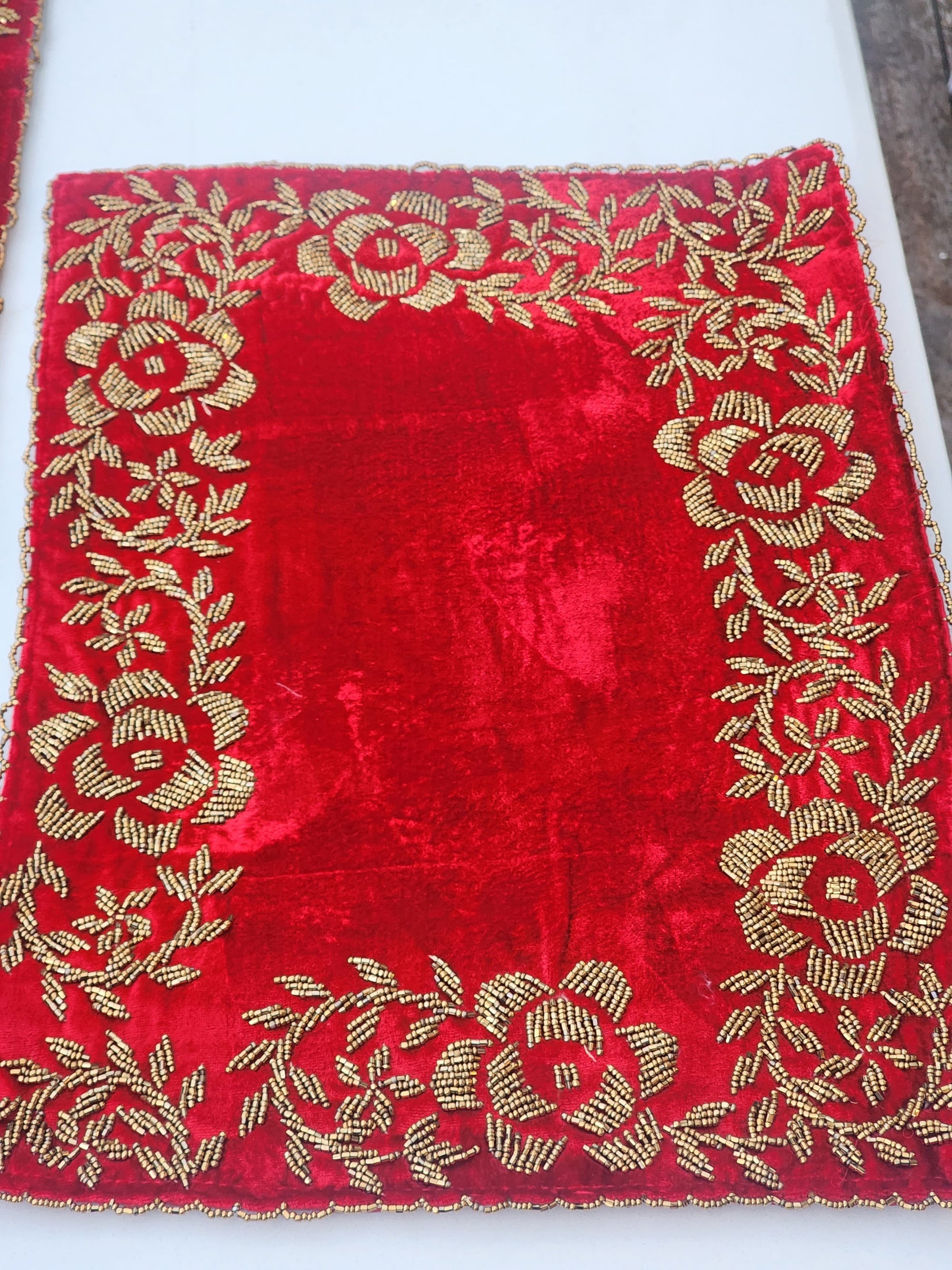 Red and Gold Handmade Beaded Table Runner Set