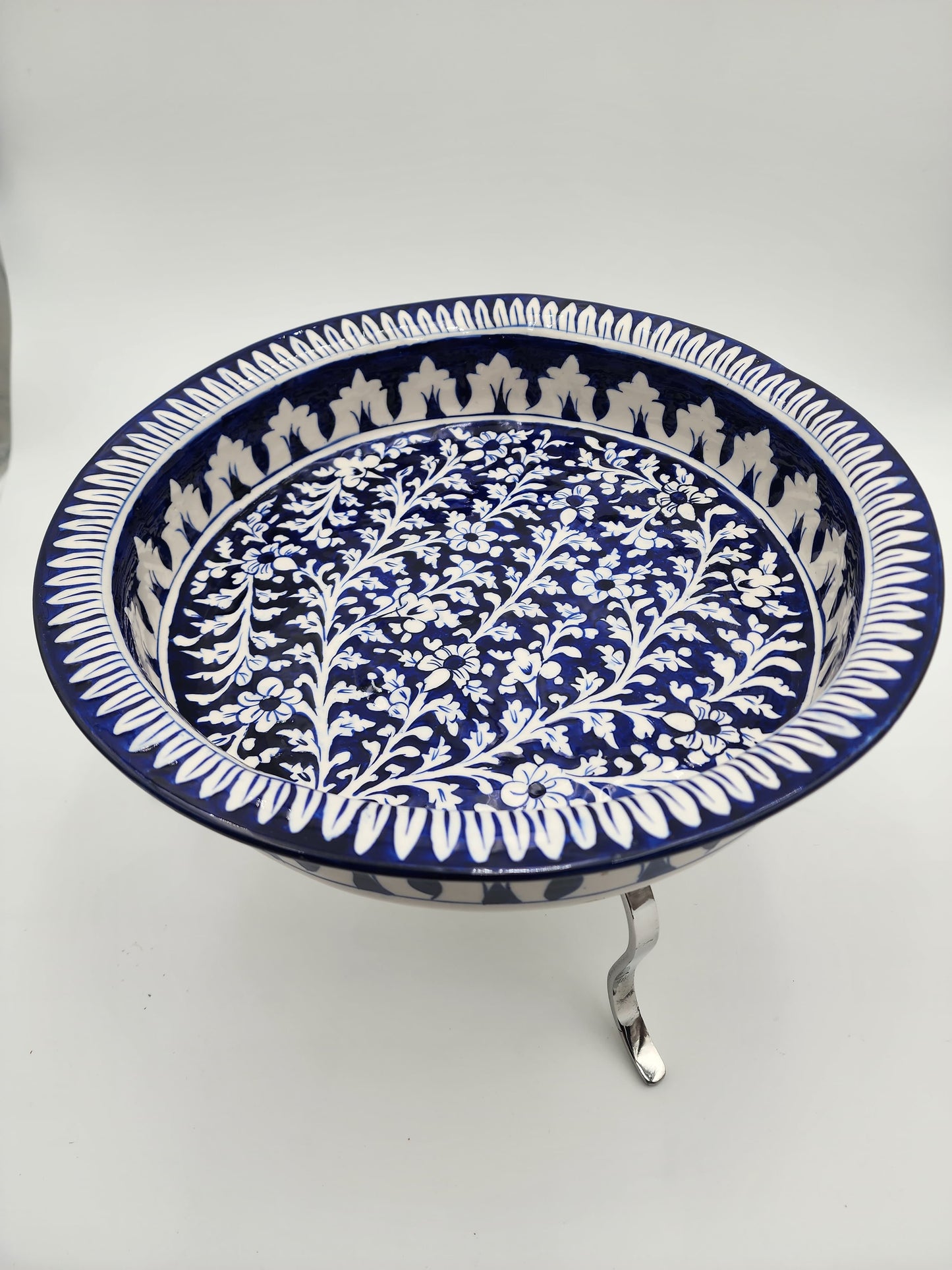 Handpainted ceramic platter with stand