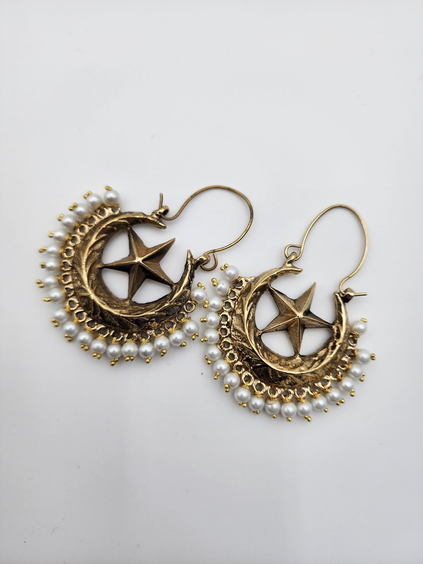 Gold Crescent Star Earrings (chand bali)