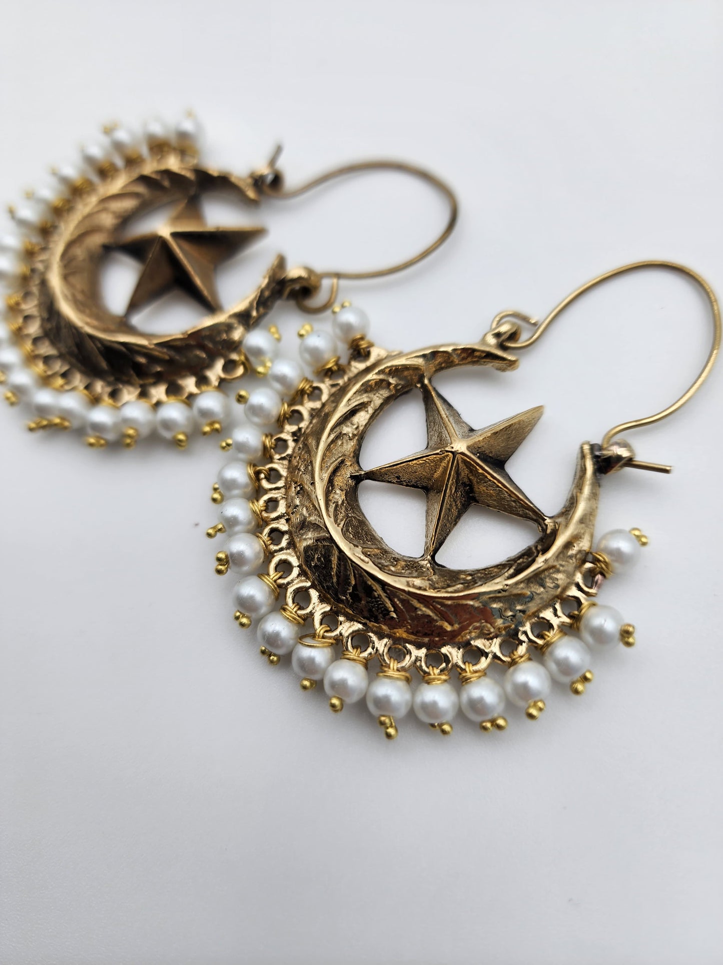 Gold Crescent Star Earrings (chand bali)