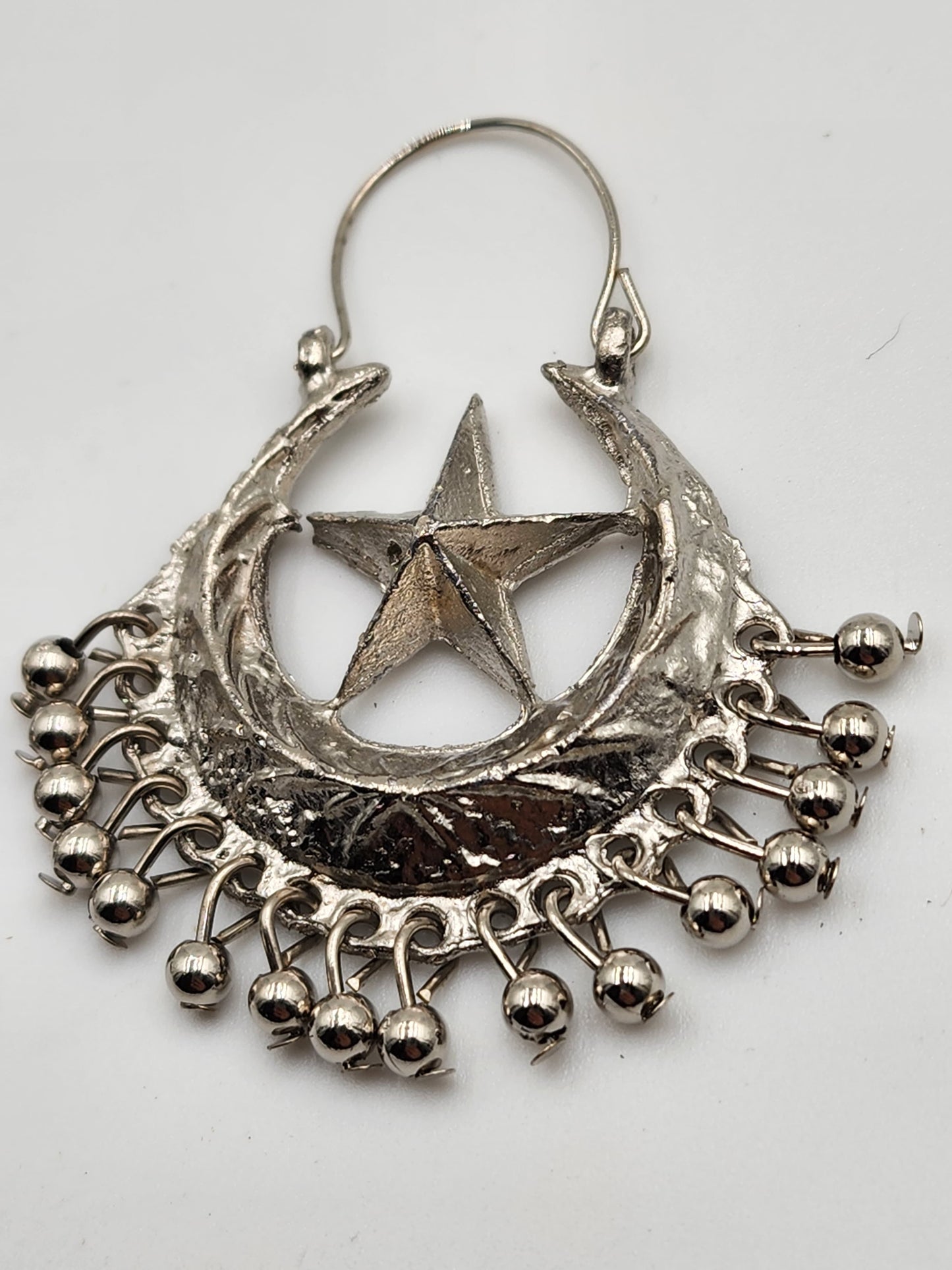 Silver Crescent Star Earrings (chand bali)