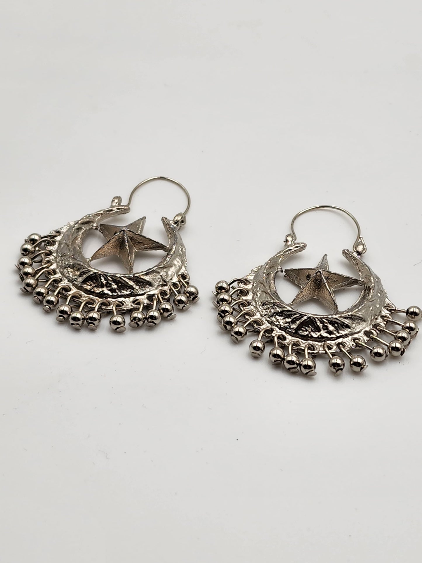 Silver Crescent Star Earrings (chand bali)