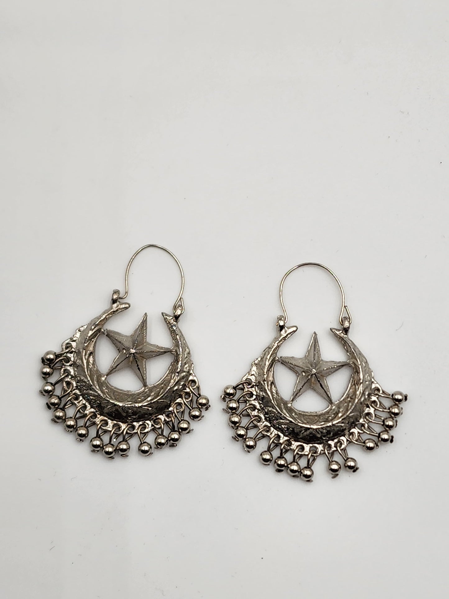 Silver Crescent Star Earrings (chand bali)