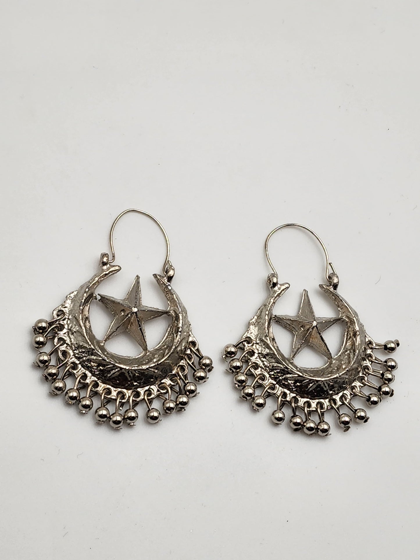 Silver Crescent Star Earrings (chand bali)