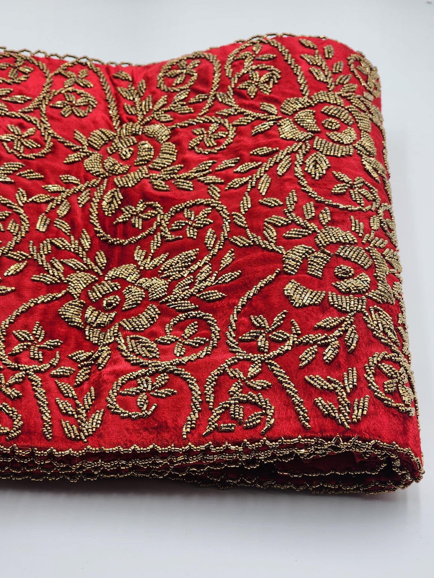 Handmade Table Runner (Red and Gold-1)