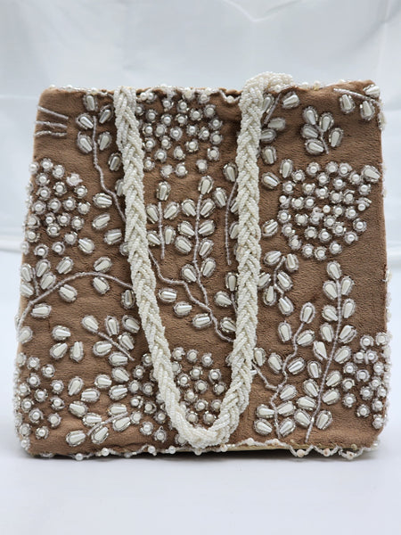Velvet And White Beaded Women Handbag