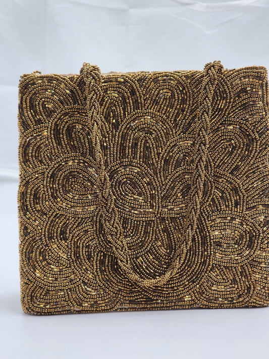 Elegant bronze Hand Embellished Beaded Women Handbag (Design-II)