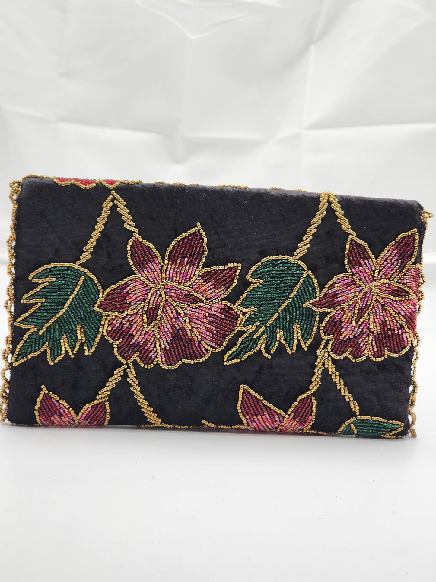 Black Colorful Floral Handmade Beaded Designer Bag (Design-III)