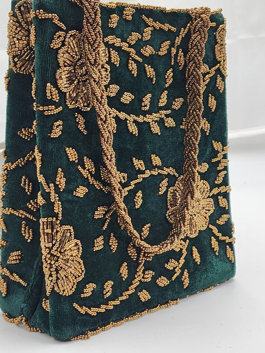 Embroidered Emerald Green handbag