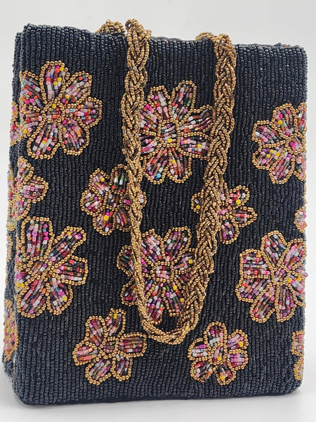 Elegant Black Hand Embellished Beaded Women Handbag (Design-III)
