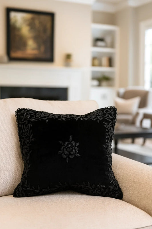Handmade Velvet Cushion Cover (Black on Black)