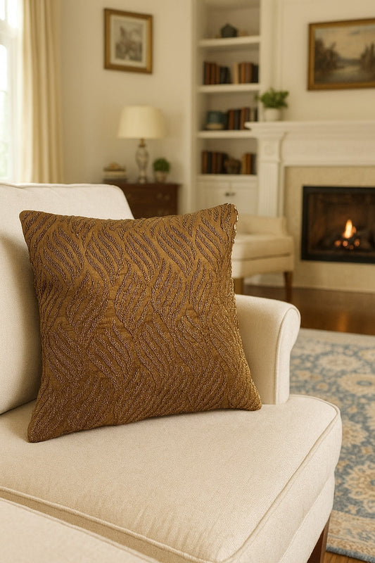Handmade Velvet Cushion Cover (Brown and Gold)