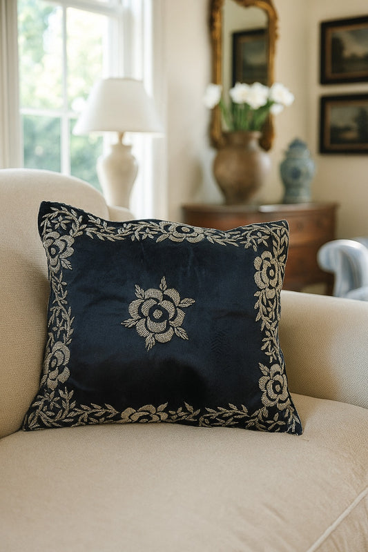 Handmade velvet Cushion Cover (Black and Silver)