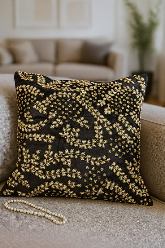 Handmade velvet Cushion Cover (Black, Gold and Pearl)