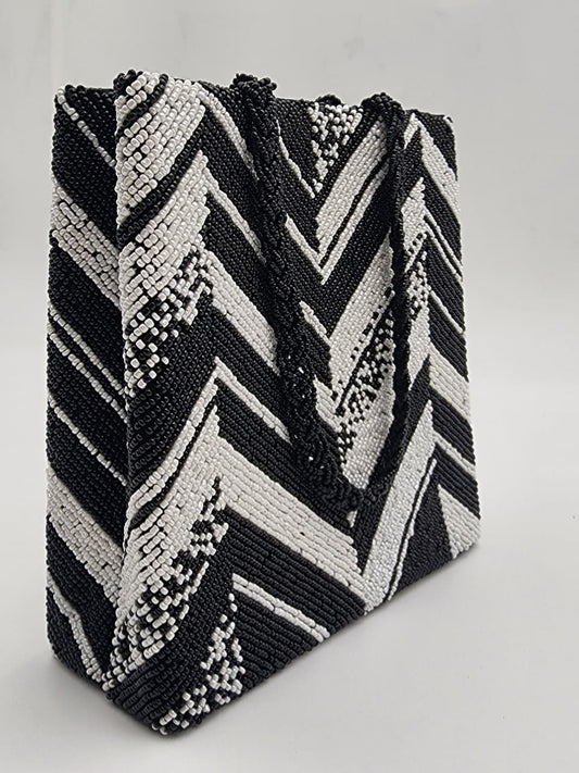 Monochrome Chevron Beaded Handbag