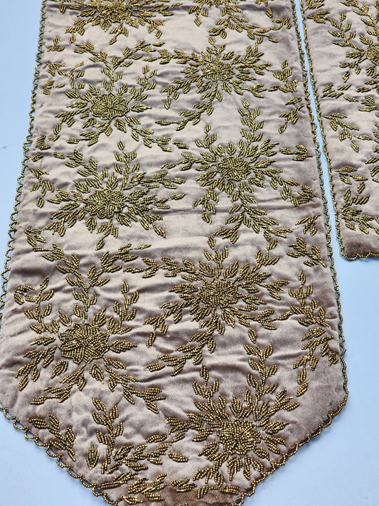 Handmade Beaded Table Runner Set- Beige and Gold (Design 1 )