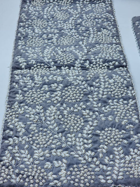 Handmade Beaded Table Runner Set (Grey Silver and Pearl) - Handmade Stories