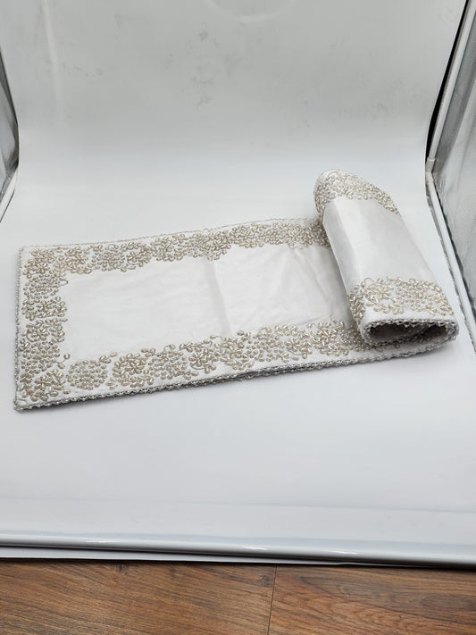 Handmade Table Runner (Off White Gold with Pearl) (Copy) - Handmade Stories