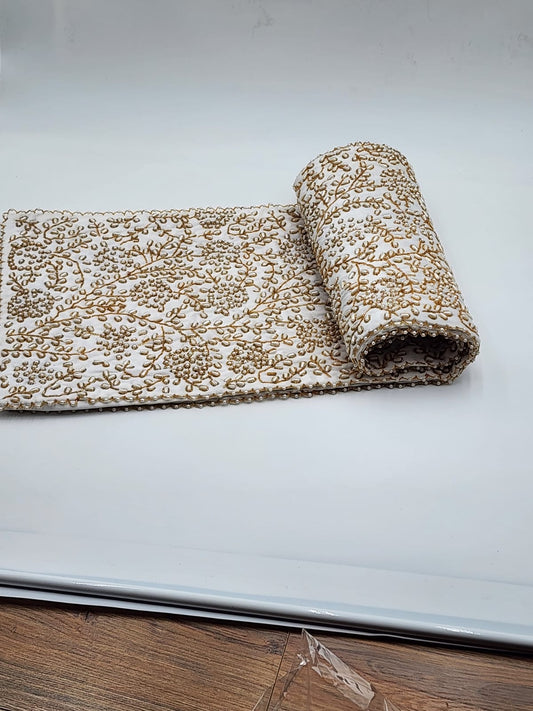 Handmade Table Runner (Off White Gold with Pearl) - Handmade Stories