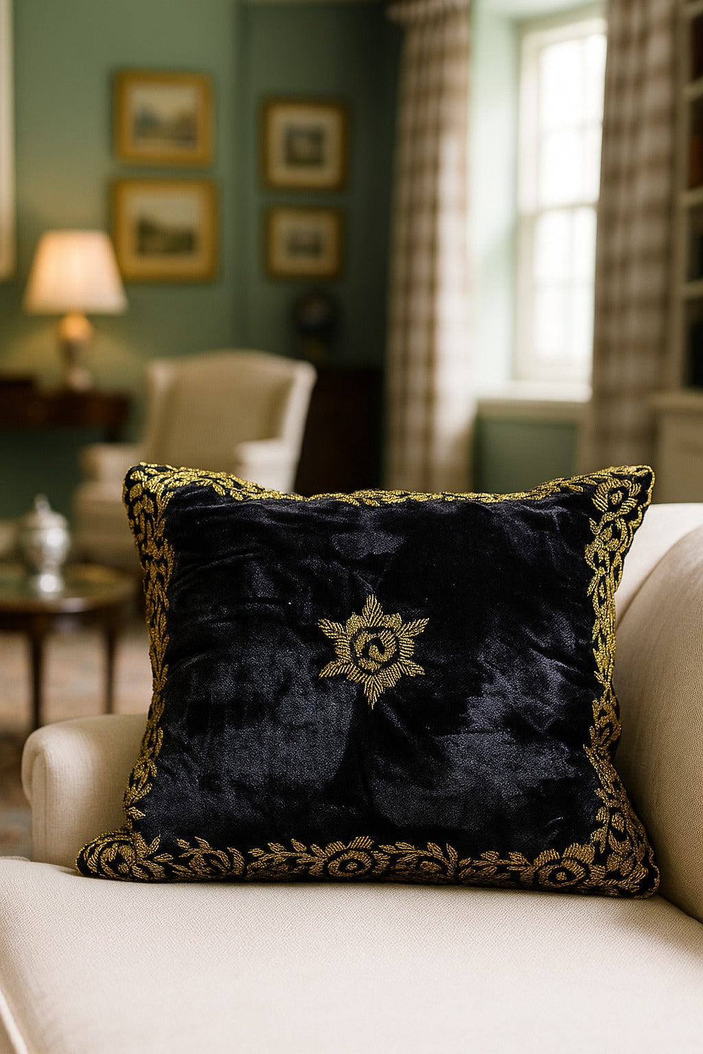 Handmade velvet Cushion Cover (Black and Gold) - Handmade Stories