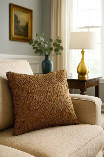 Handmade velvet Cushion Cover (Brown and Gold) - Handmade Stories