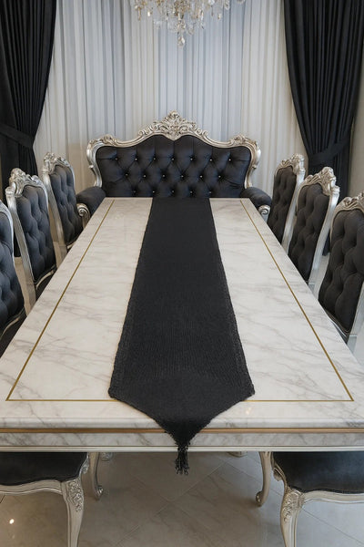 Handmade Table Runner- Black on black (full beaded runner)