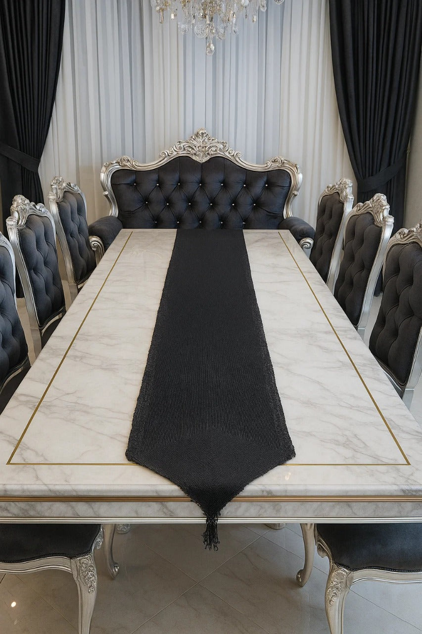 Handmade Table Runner- Black on black (full beaded runner)