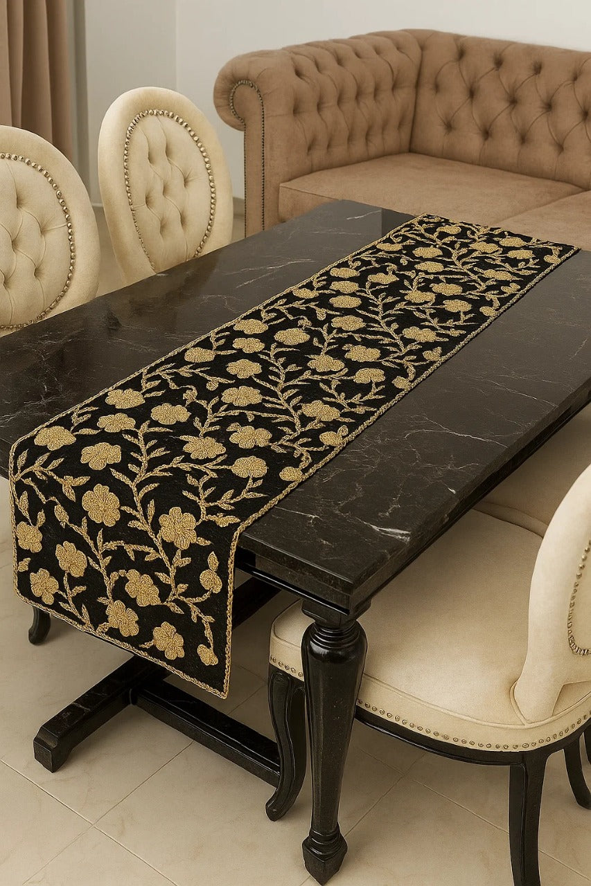 Handmade Table Runner (Black and Gold -4)