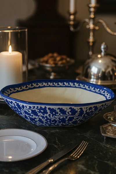 Handmade Ceramic Blue Floral Deep Bowl