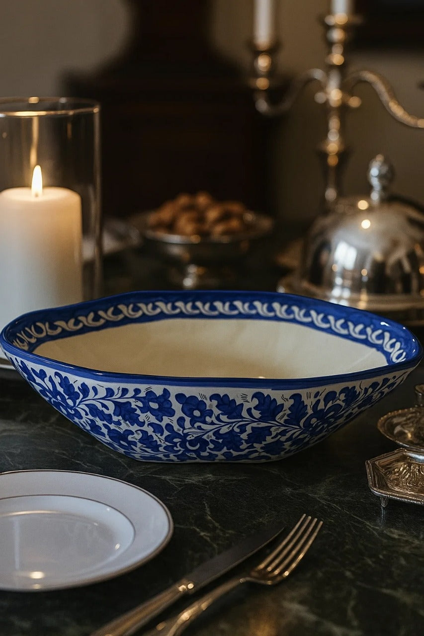 Handmade Ceramic Blue Floral Deep Bowl