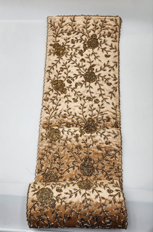 Handmade Beaded Table  Runner (Beige Gold & pearl)