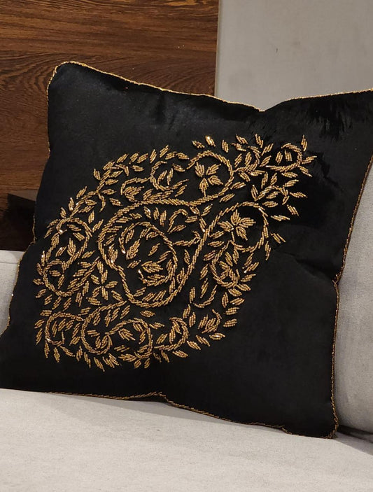 Handmade velvet Cushion Cover (Black and Gold - design 4)