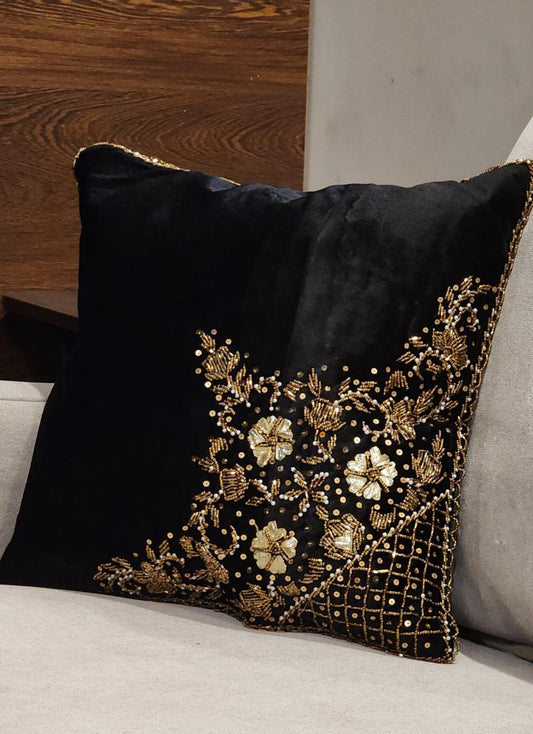 Handmade velvet Cushion Cover (Black and Gold - design 3)