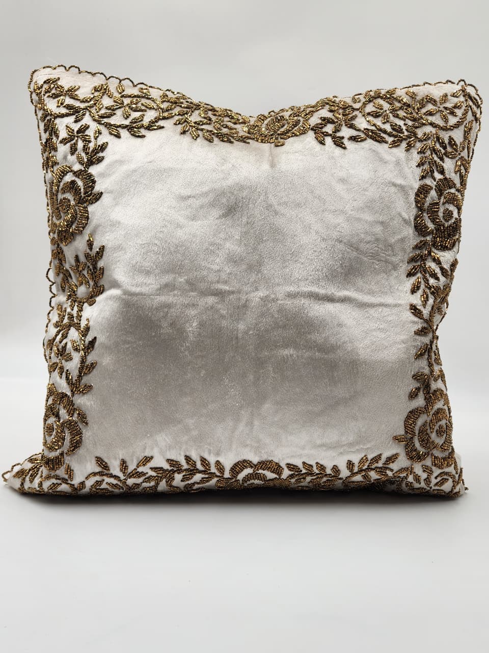 Handmade Velvet Cushion Cover (Ivory white and Gold) Design - 3
